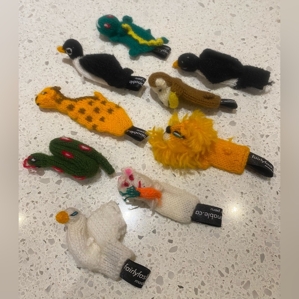 Set of 9 Knitted Animal Finger Puppets